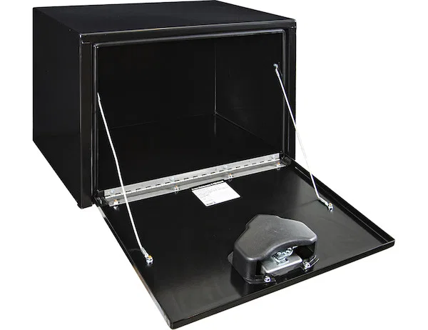 1702300 – BUYERS PROD Tool Box, Underbody 1 Recessed Drop Door Smooth Gloss Black Steel 24 Inch Length x 18 Inch Widt...